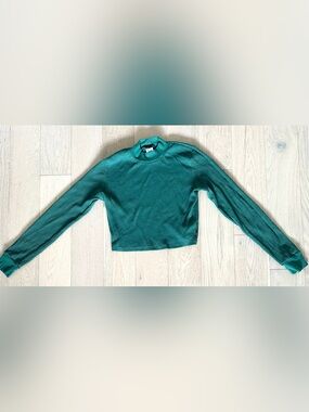 TNA Teal Ribbed Cropped Long Sleeve Top